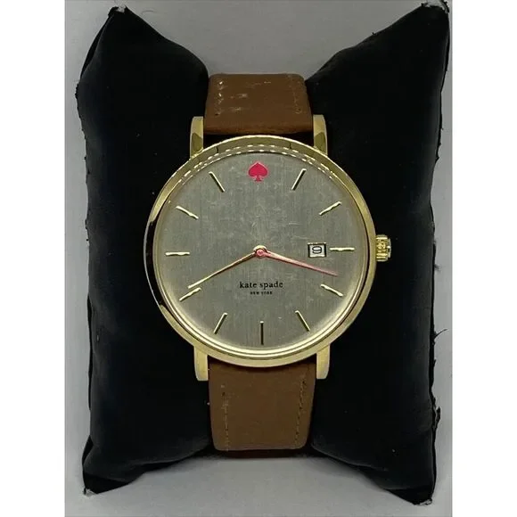 Kate Spade New York 0009 Womens Brown Leather Analog Gold Dial Wrist Watch VK155 - Picture 1 of 12